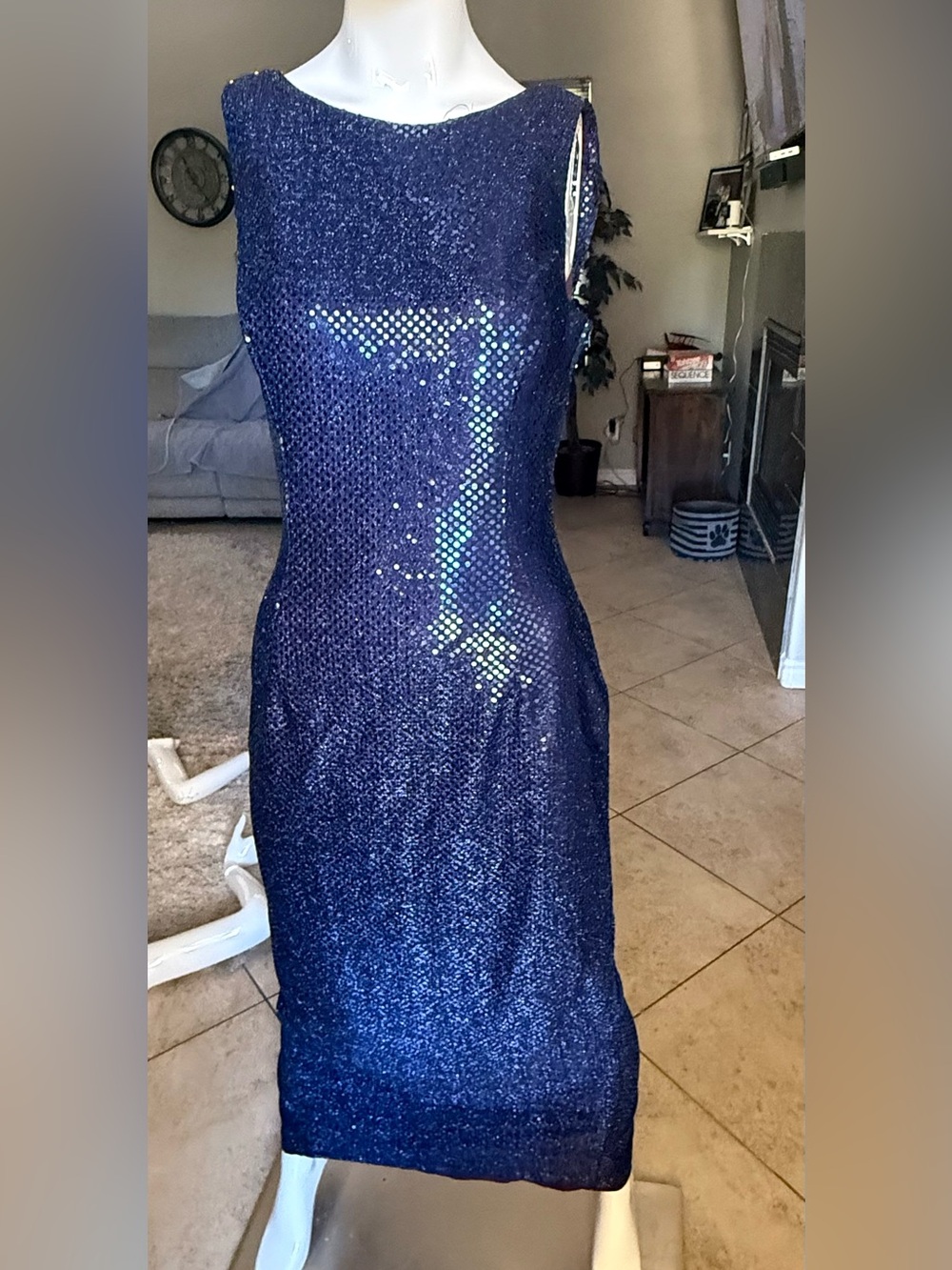 Vintage Roberta 90’s Blue Sequin Backless Gown Dress 10